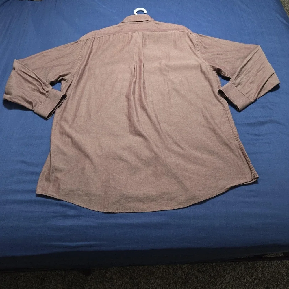 Stafford Dress Shirt Mens 17.5 Red Herringbone 100% Cotton Long Sleeve Button Up